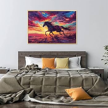 Amazon.co.jp: 絵画 色とりどりの雲の下を疾走する馬 アート